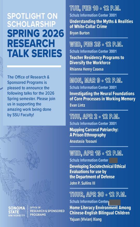 List of dates for 2025-2026 Spotlight on Scholarship talks